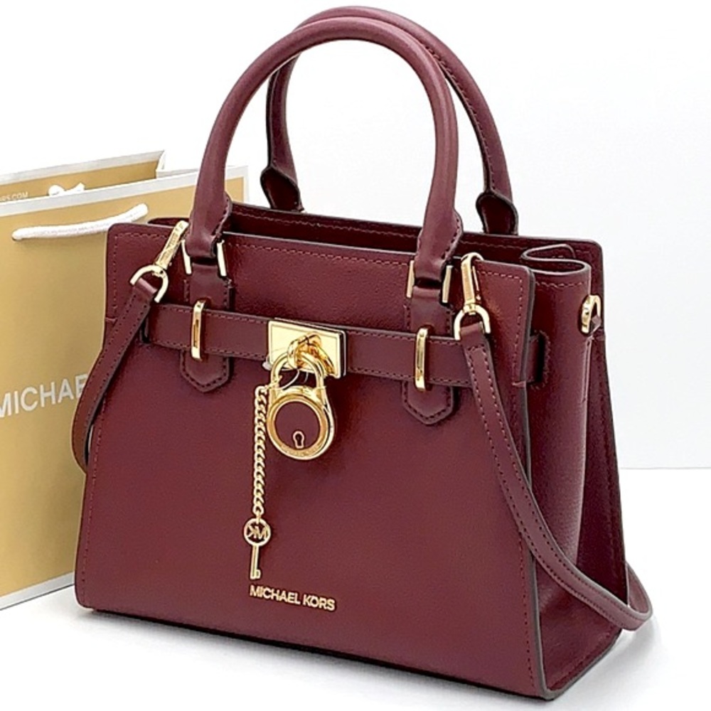 Michael Kors Hamilton Small Satchel Shoulder Crossbody Bag Dark Cherry color